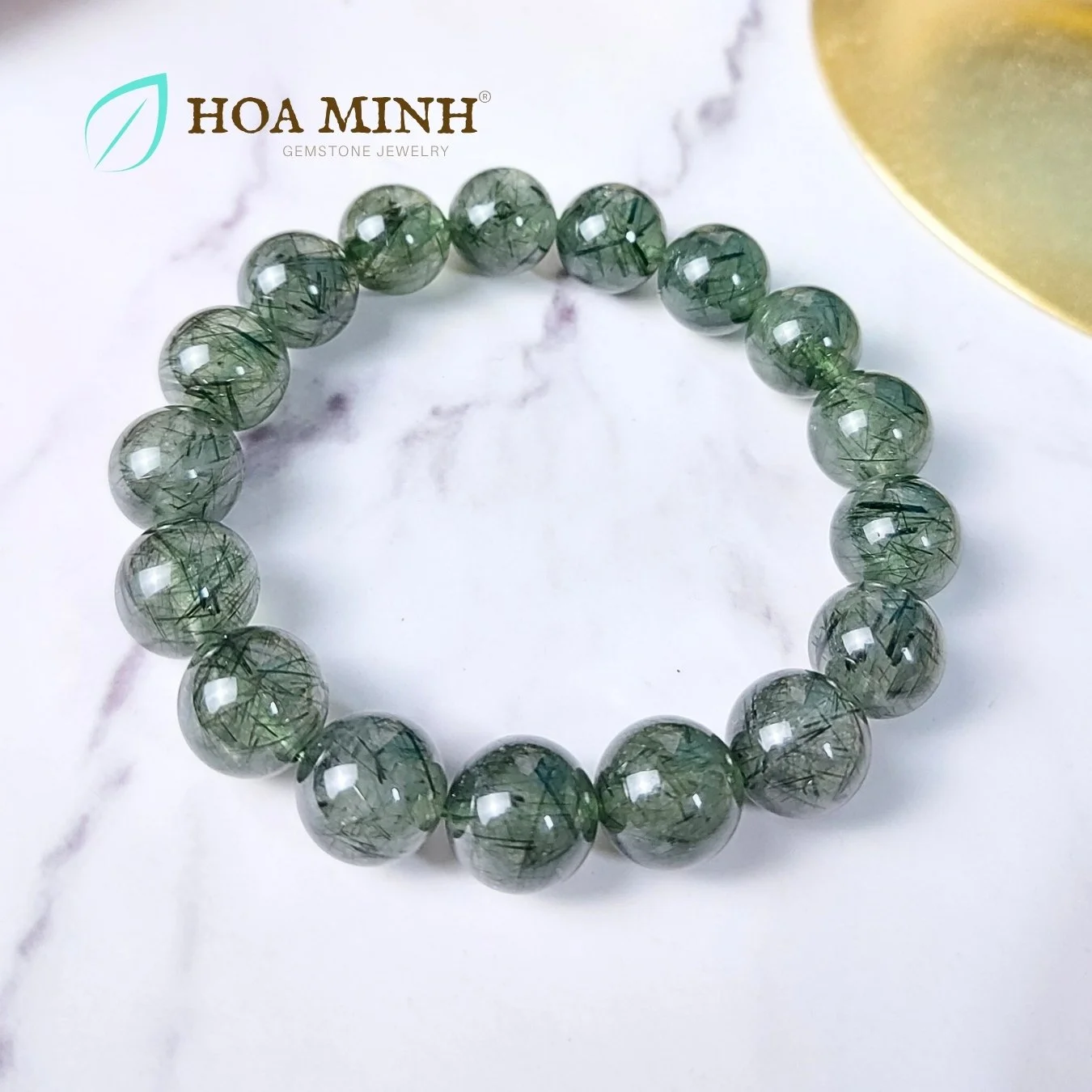 Vòng tay đá Thạch Anh Tóc Xanh size hạt 12.5 li tự nhiên đẳng cấp VIP
