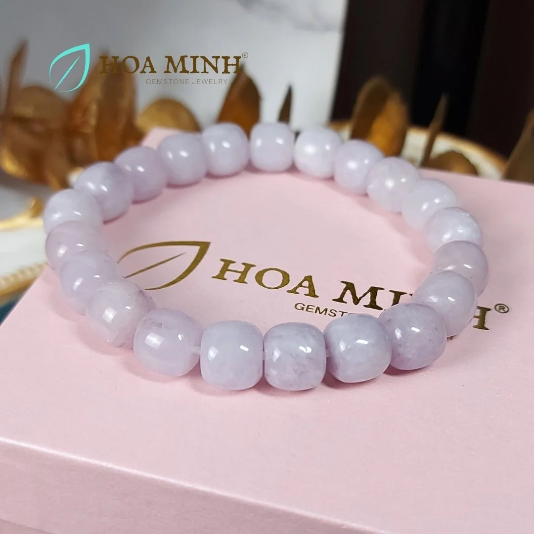 Vòng tay lu thống đá Mã Não màu tím phớt size hạt 10 li hạt vuông bo tròn phong cách thời trang, hiện đại