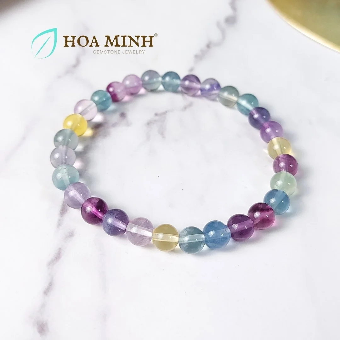 Vòng tay đá Fluorite tự nhiên size hạt 6.8 li phong cách thanh lịch, thời trang