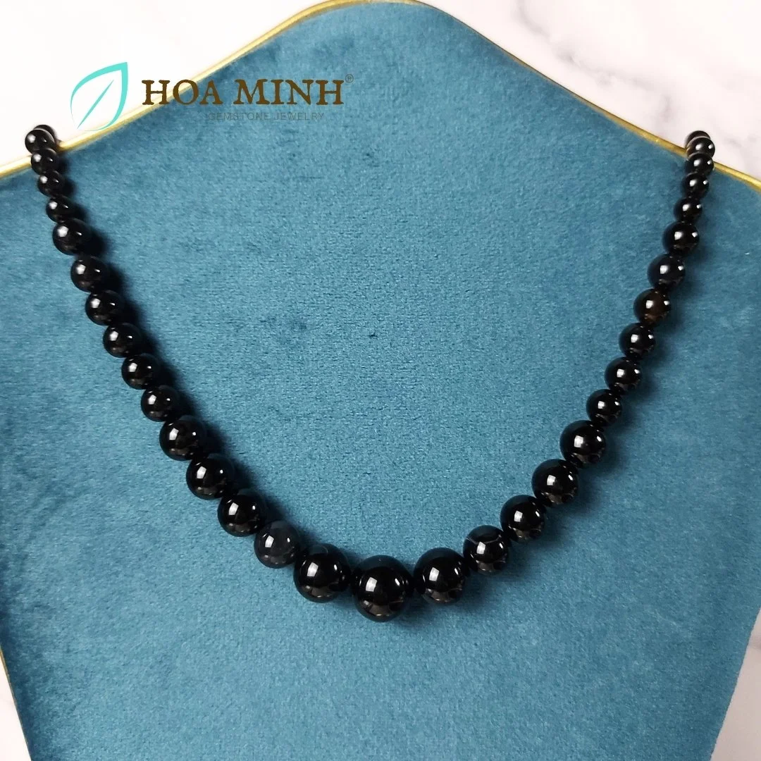 Vòng chuỗi cổ đá Mã Não đen nhiều size hạt 4 li đến 13.6 li phong cách độc đáo, thời trang