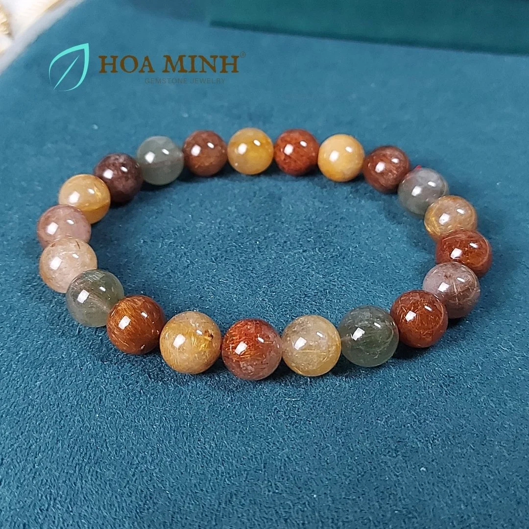 Vòng tay đá Thạch Anh Tóc tam tài size 9.5 li Thạch Anh Tóc Đỏ Thạch Anh Tóc Vàng Thạch Anh Tóc Xanh