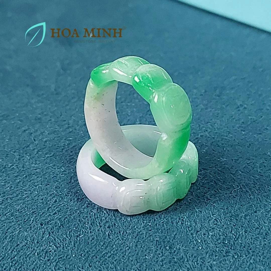 Nhẫn đá Cẩm Thạch chạm kim tiền size đk 18mm dày 7 li không kén mệnh