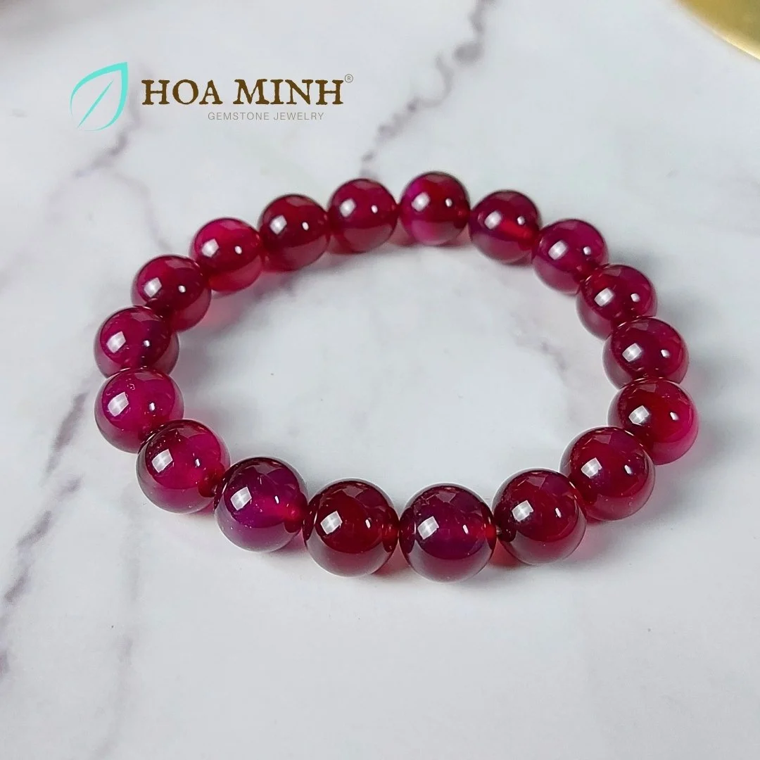 Vòng tay phong thủy đá Mã Não tím hồng size hạt 10 li