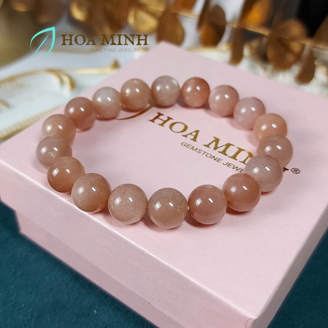 Vòng tay phong thủy đá Mặt Trời Sunstone size hạt 10 li
