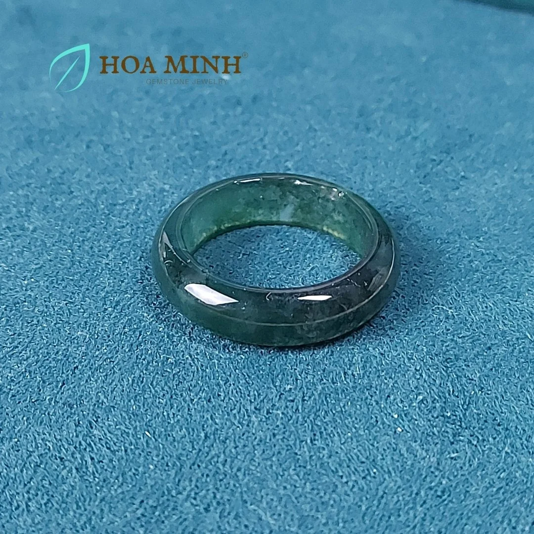 Nhẫn đá Mã Não Băng Ngọc Thủy Tảo xanh rêu size đk 19mm dày nhẫn 6 li