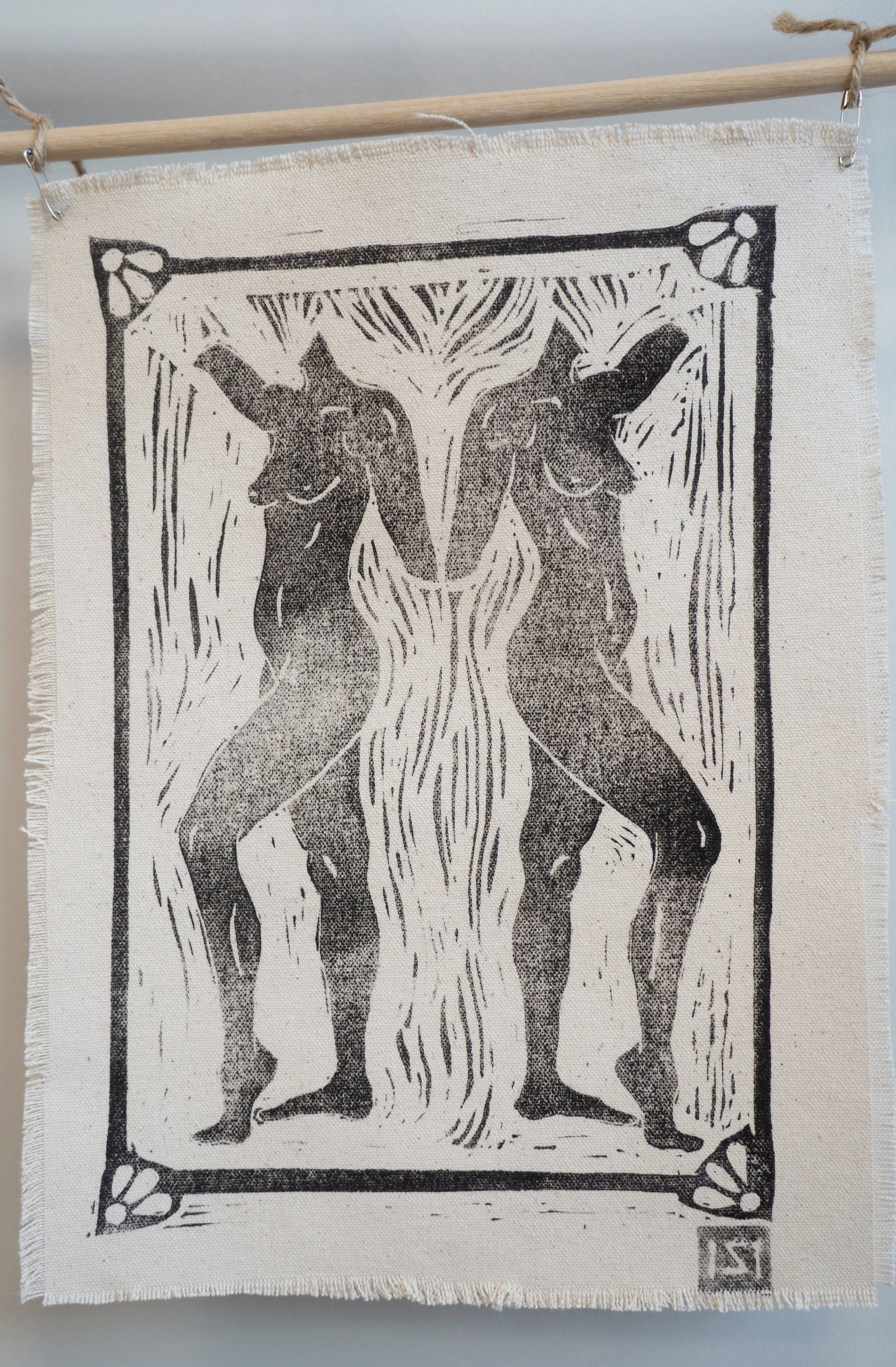 She and Her Block Print on Raw Canvas