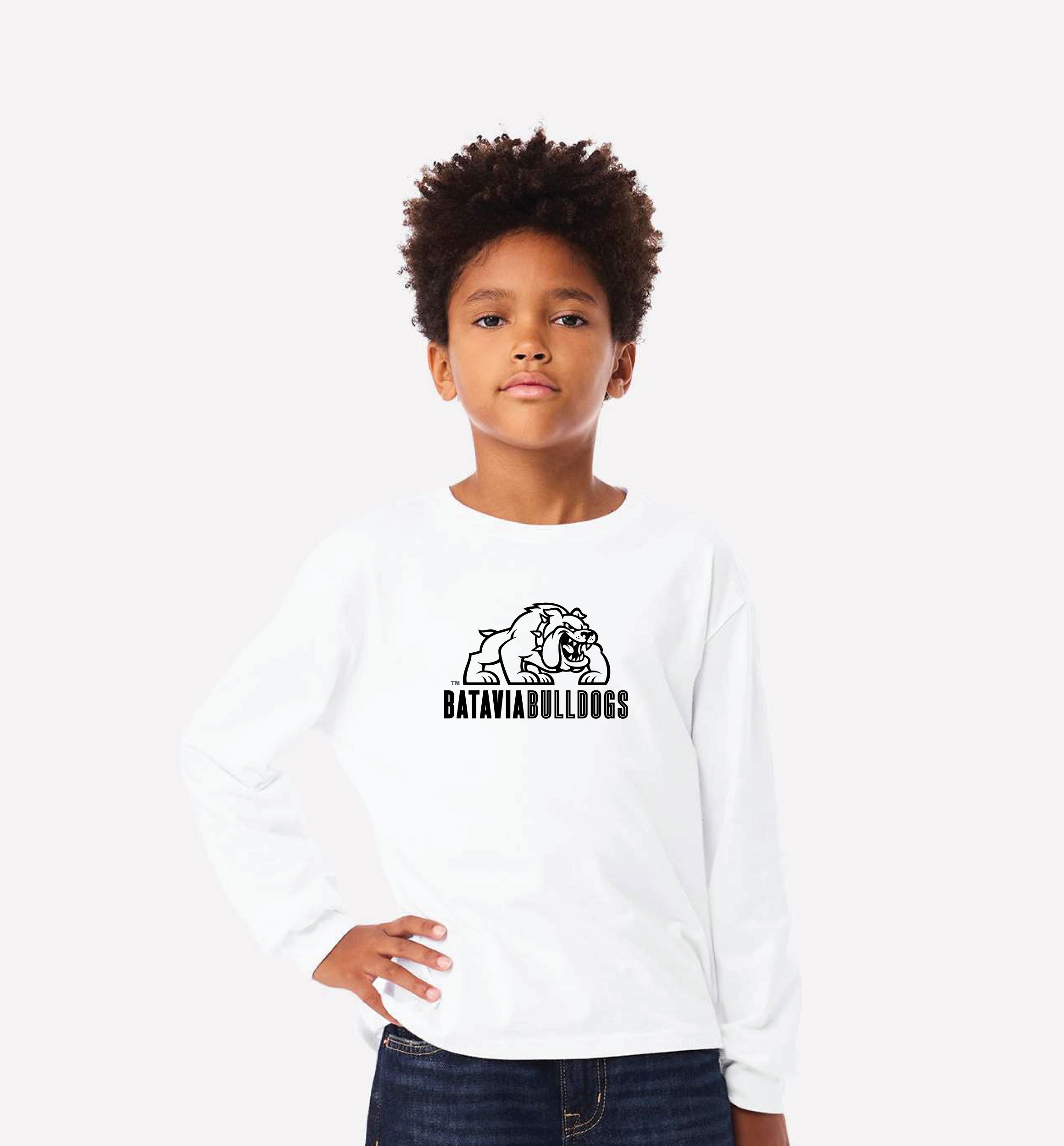 Batavia Bulldogs Original: Youth Cotton Long Sleeve T-Shirt // White