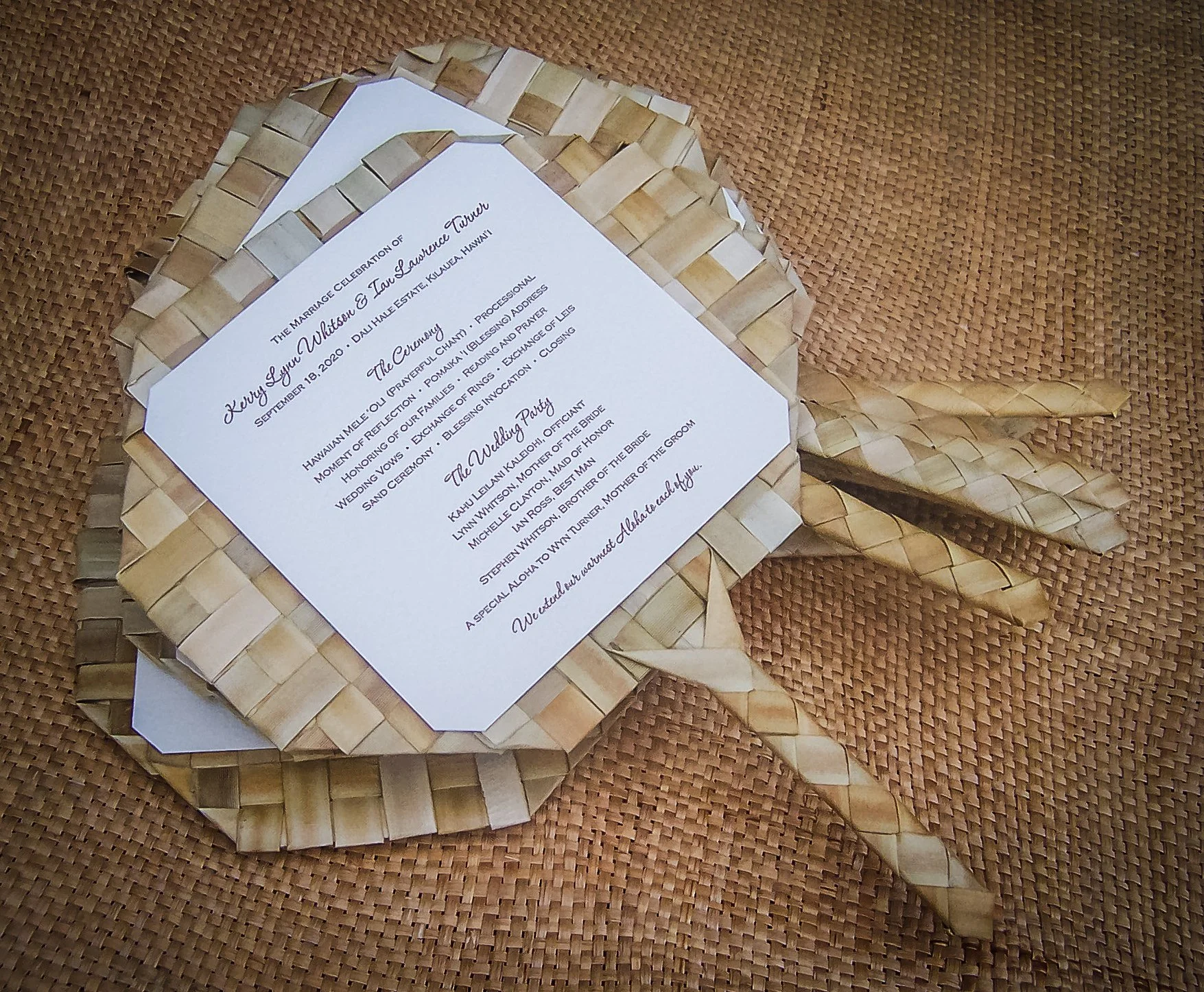 Custom Lauhala Wedding Program Fans