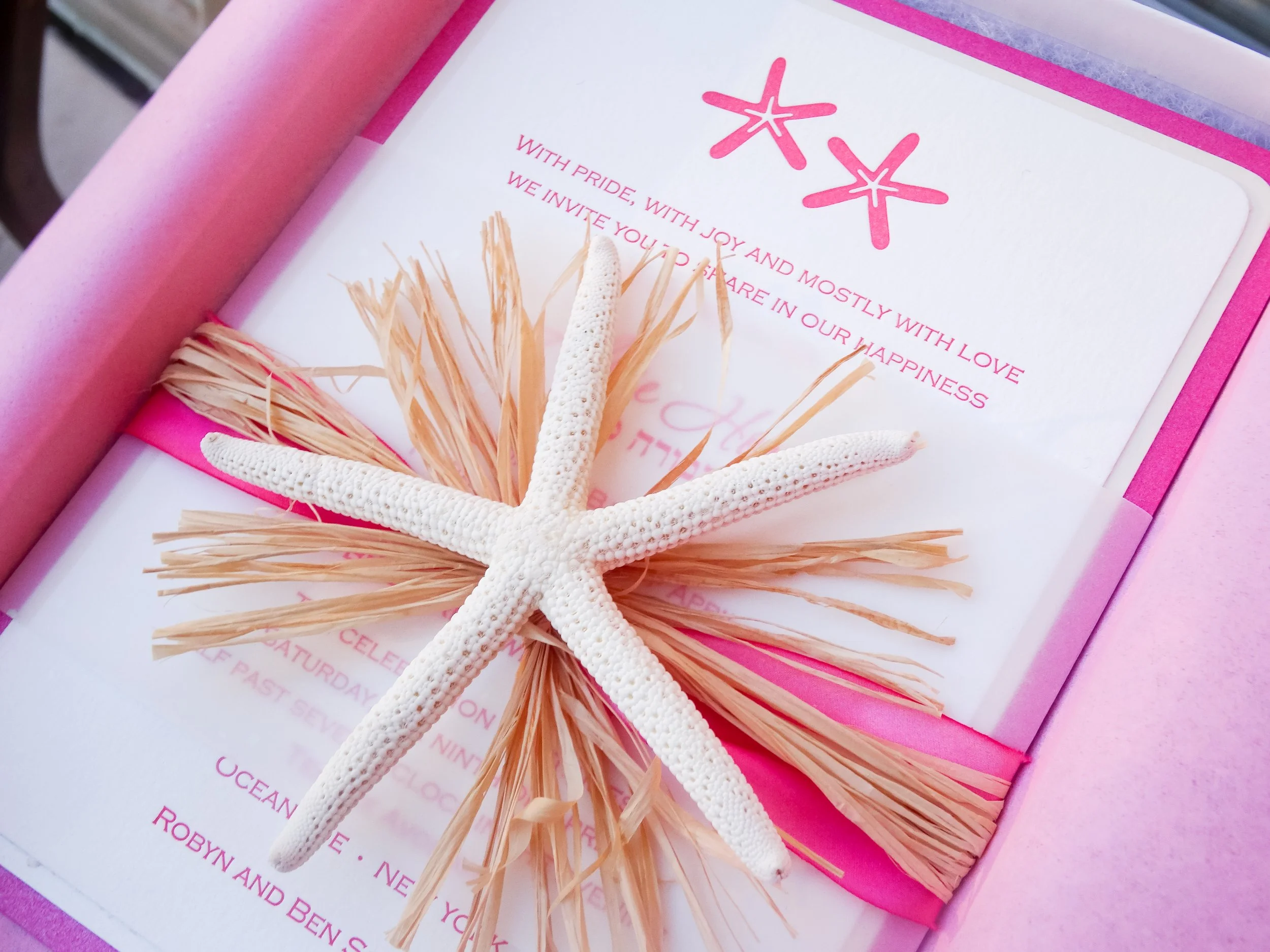 Custom 3D Starfish Bat Mitzvah Letterpress Invitation