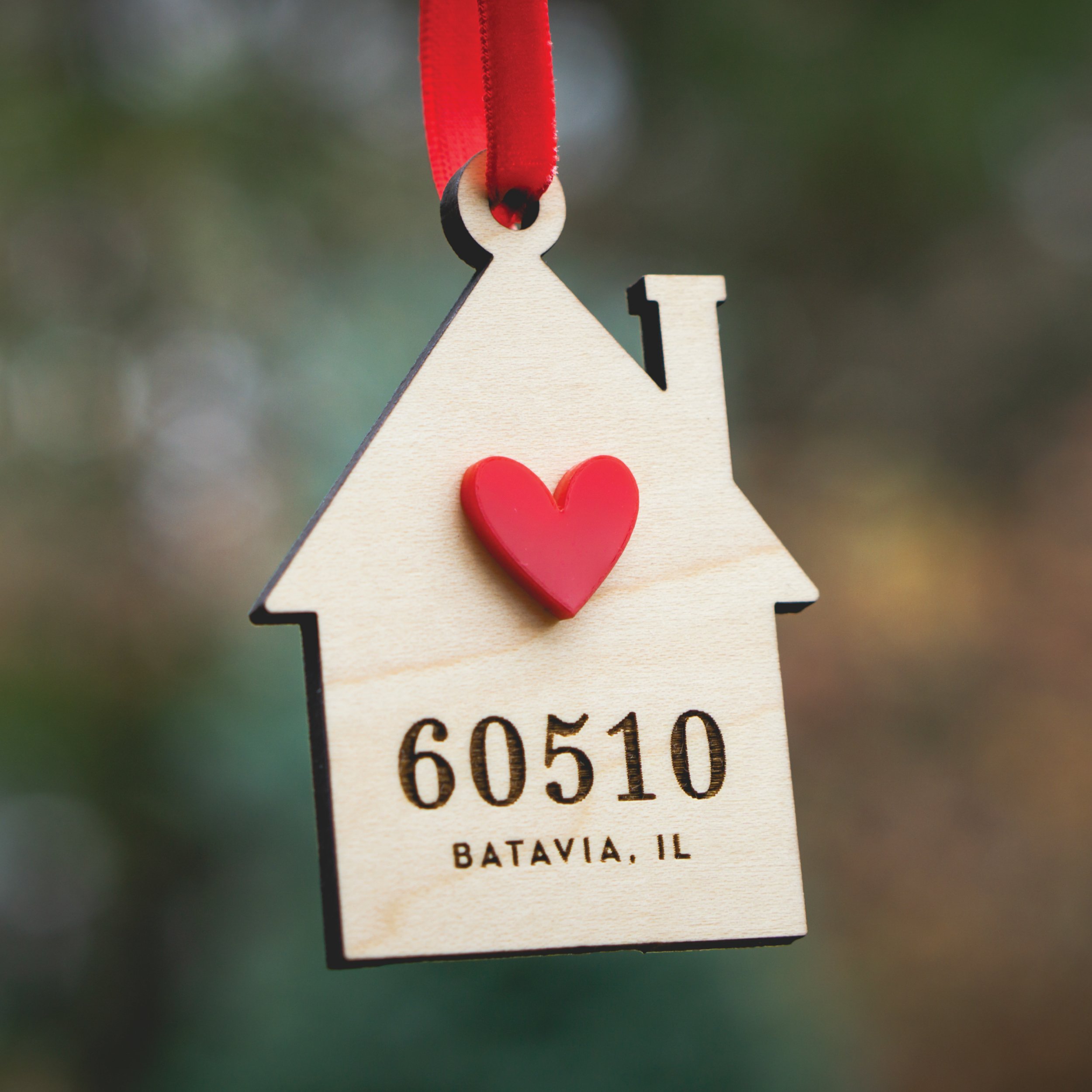 Modern House Zip Code Ornament – Personalized Custom Wood Ornament with City & State