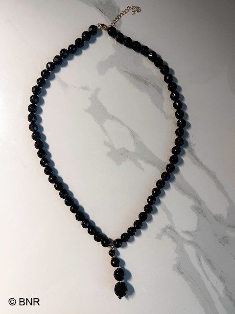 Genuine Southwest Hematite and Snowflake Obsidian Sterling Silver Bead  Necklace CS117890