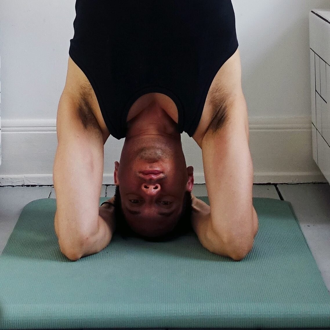 2_9 :
In a headstand it is very important to keep the weight on your forearms and elbows and as little as possible on your crown of the head. I used to practice this pose every morning for many years until I realised I had very tense shoulders. I pra