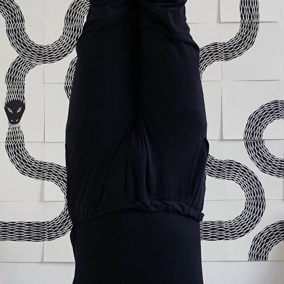 5_9 :
I started putting up the Ouroboros prints at the beginning of my online teaching process last year. The idea was to organically grow the pattern larger each week. My intention was to make it spell out 8th sister yoga. It ended up a very abstrac