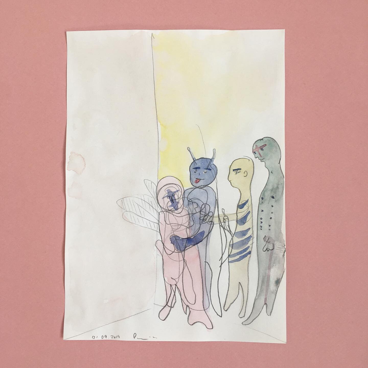 I had to heavily edit my work for the last exhibition which meant that I left a whole series of very small (A6) watercolour and pencil sketches completely out. This is a one of them. The inspiration was naughty elves and fairies that are getting fris