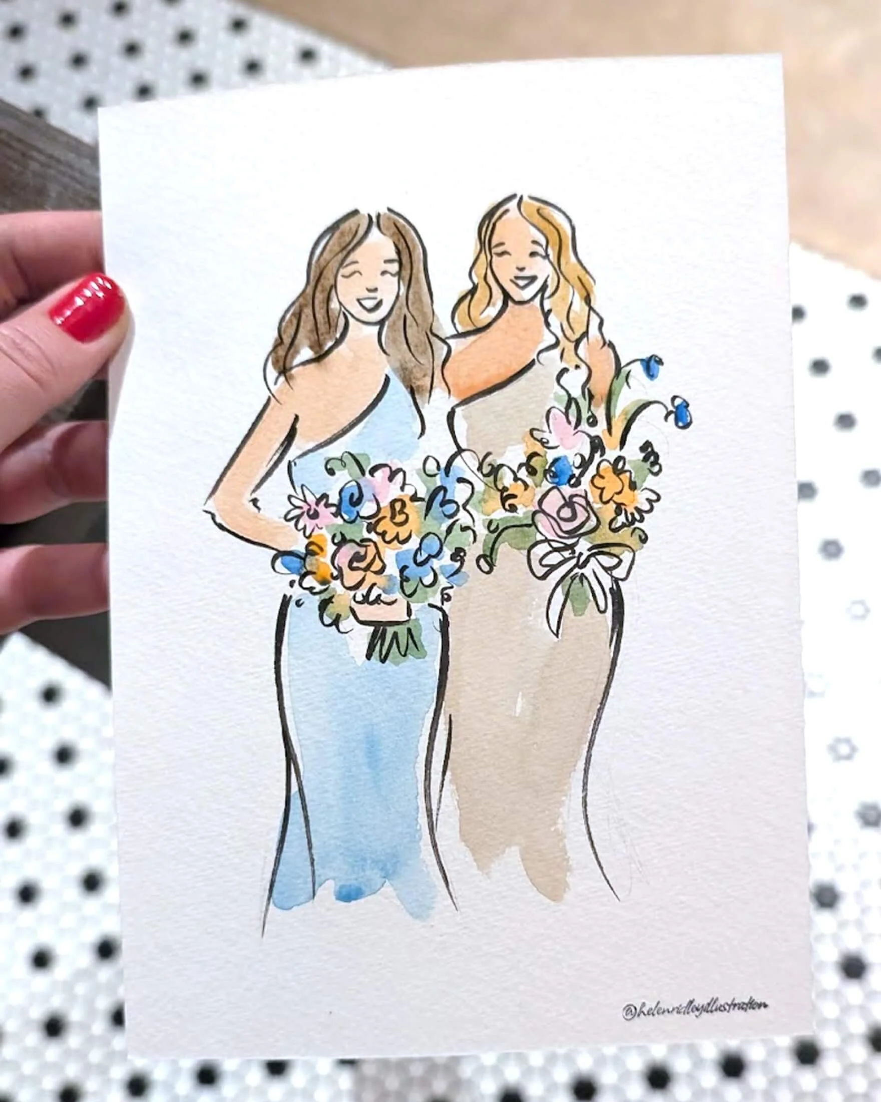 Live illustration of two bridesmaids
