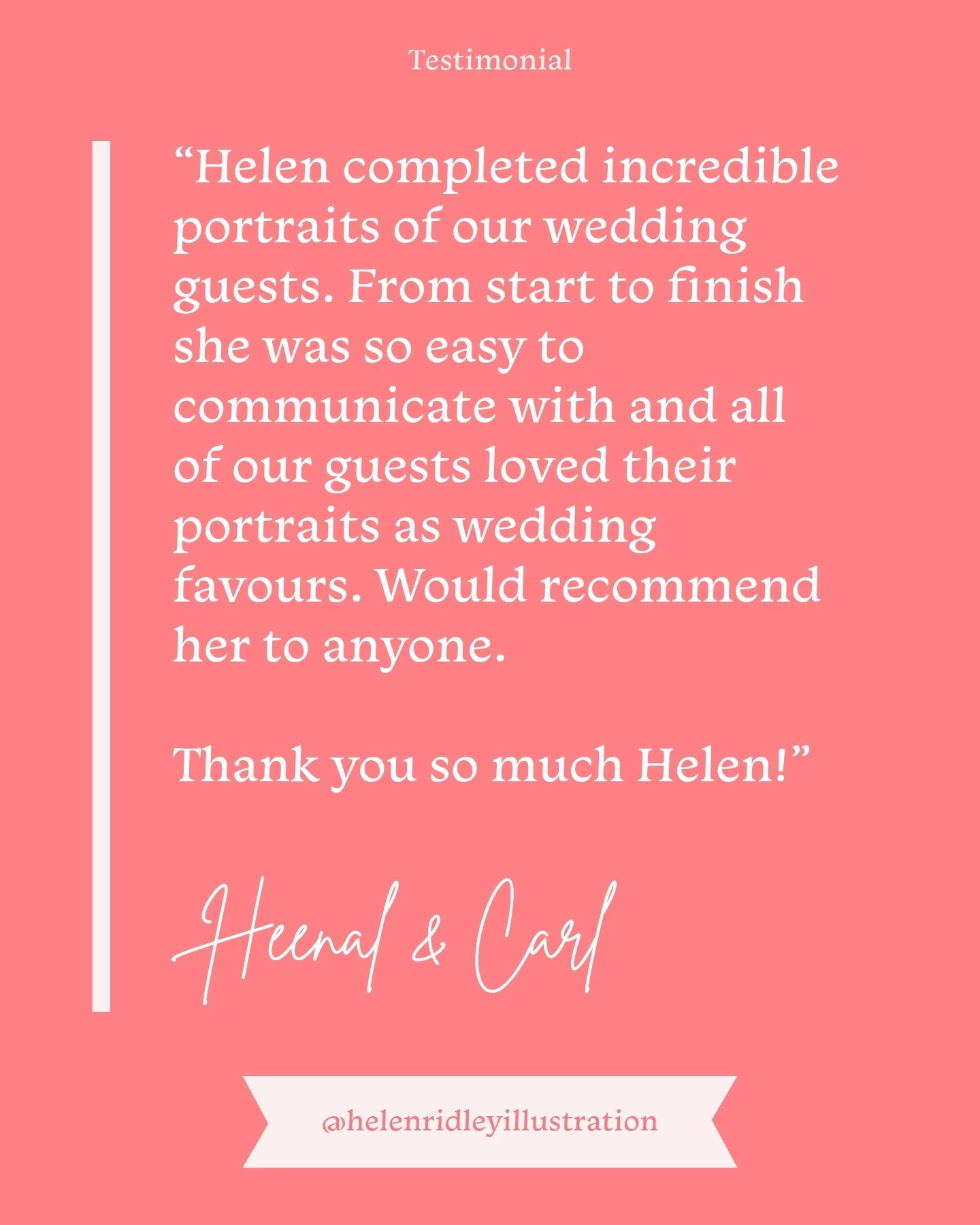 Sharing a recent amazing testimonial from one of my wedding clients - swipe to see some of the portraits!

&quot;Helen completed incredible portraits of our wedding guests. 

From start to finish she was so easy to communicate with and all our guests