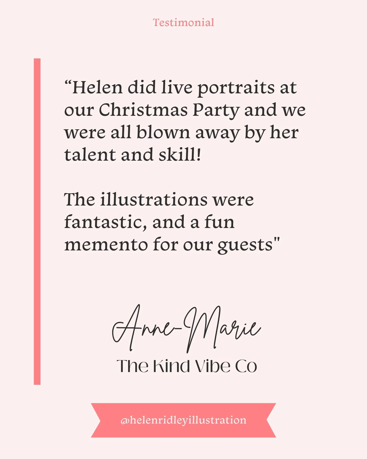 A lovely testimonial from the wonderful Anne Marie of @thekindvibeco

Anne Marie is the founder of The Kind Vibe Co, hosting networking events for women that are based on authenticity, real connections, and above all, kindness to each other.

She boo
