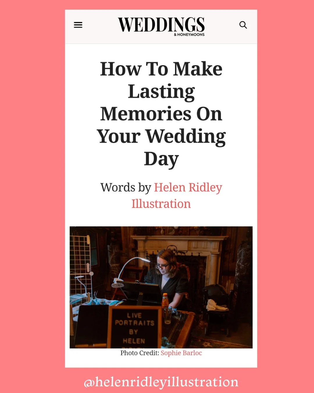 'How To Make Lasting Memories on Your Wedding Day'

Thanks so much to Weddings and Honeymoons Media for this feature on their blog.

About 6 months ago I pitched to write an expert article on their website, as part of the Pitch Sprint with Bridie | P
