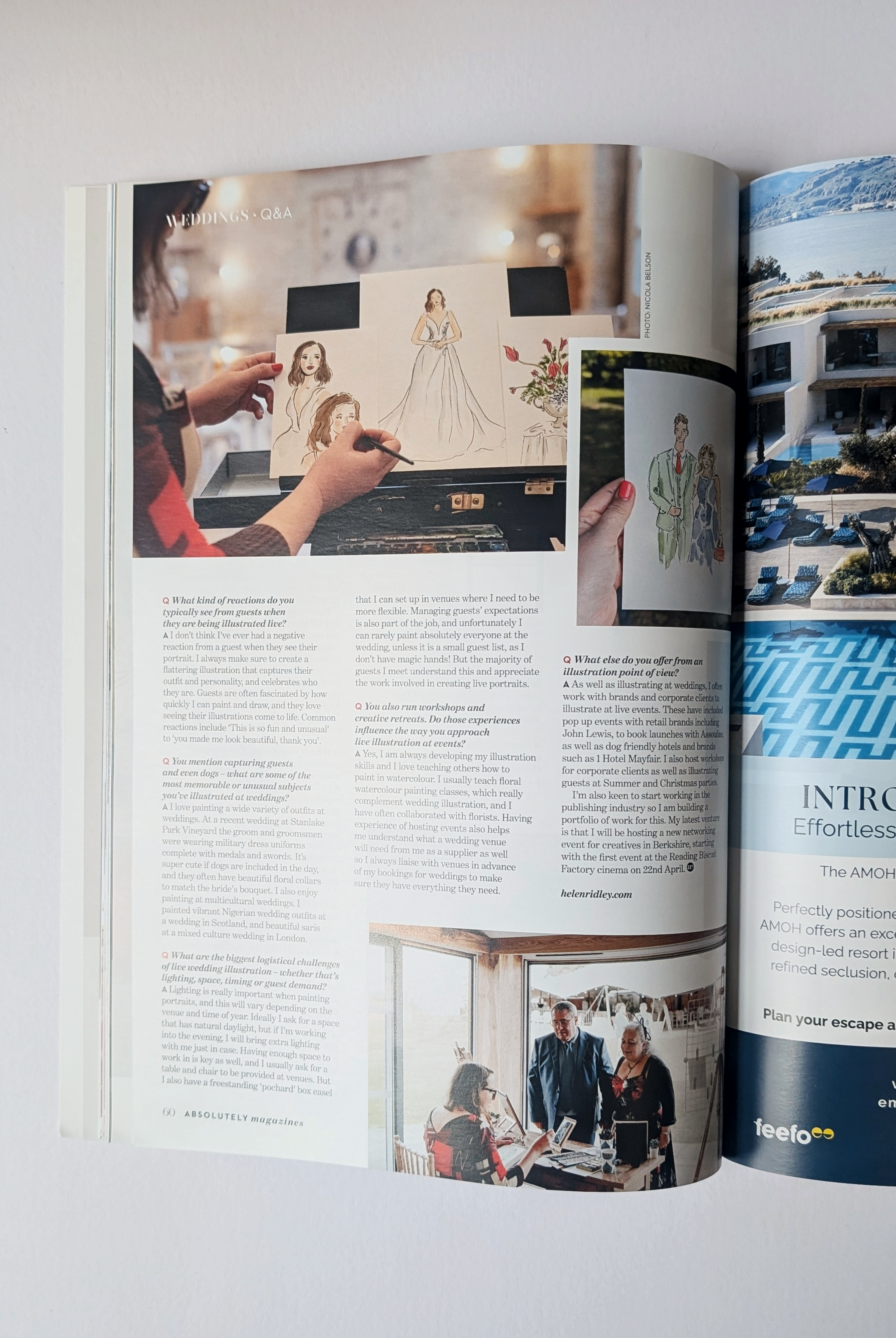 Helen Ridley live illustrating at a wedding featured in Absolutely Berkshire magazine