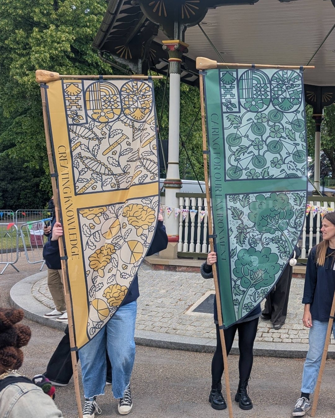 Green and yellow centenary flags illustrated by Helen Ridley