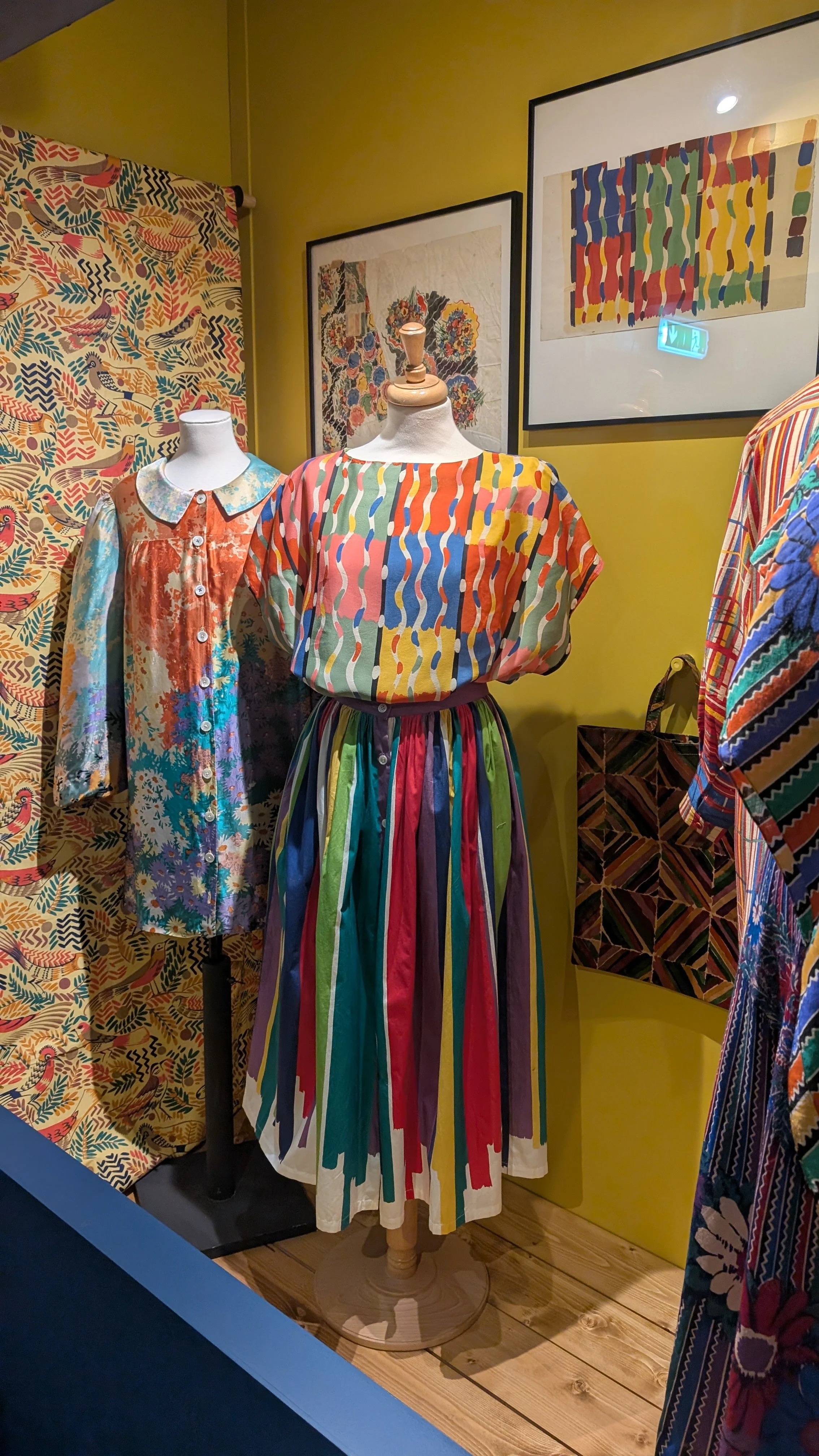 Colourful patterned dress designed by Sarah Campbell and Susan Collier