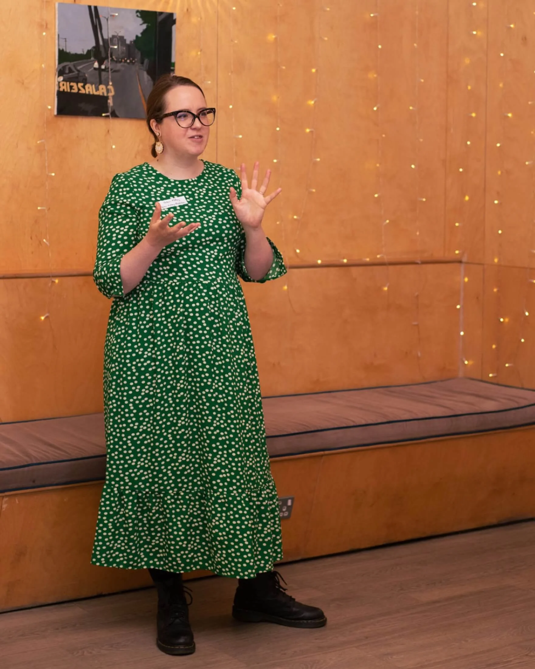 Helen Ridley speaking at a creative networking event