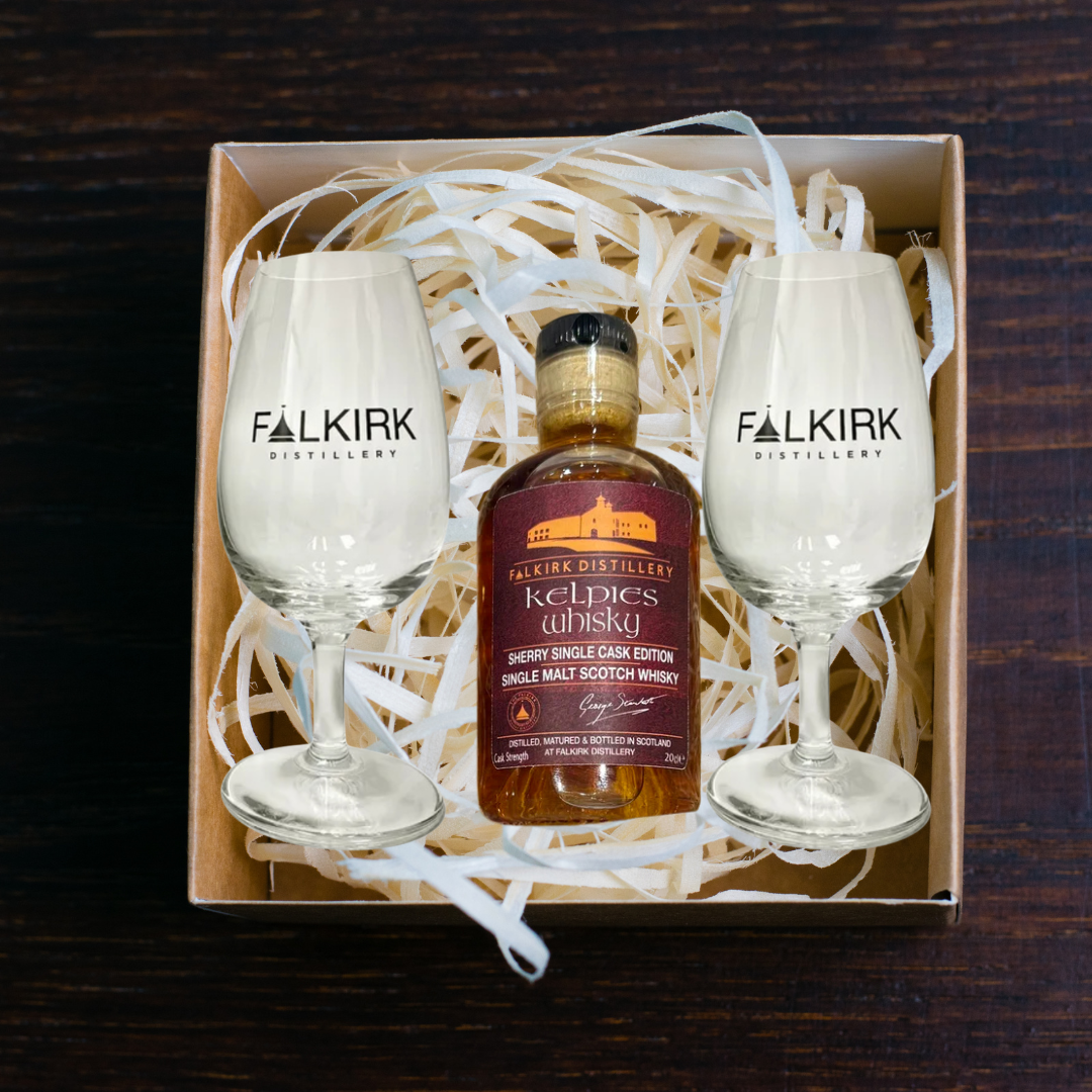 Kelpies Whisky Sherry Edition Gift Set -  20cl, two branded Copita glasses (optional Glencairn pipette)