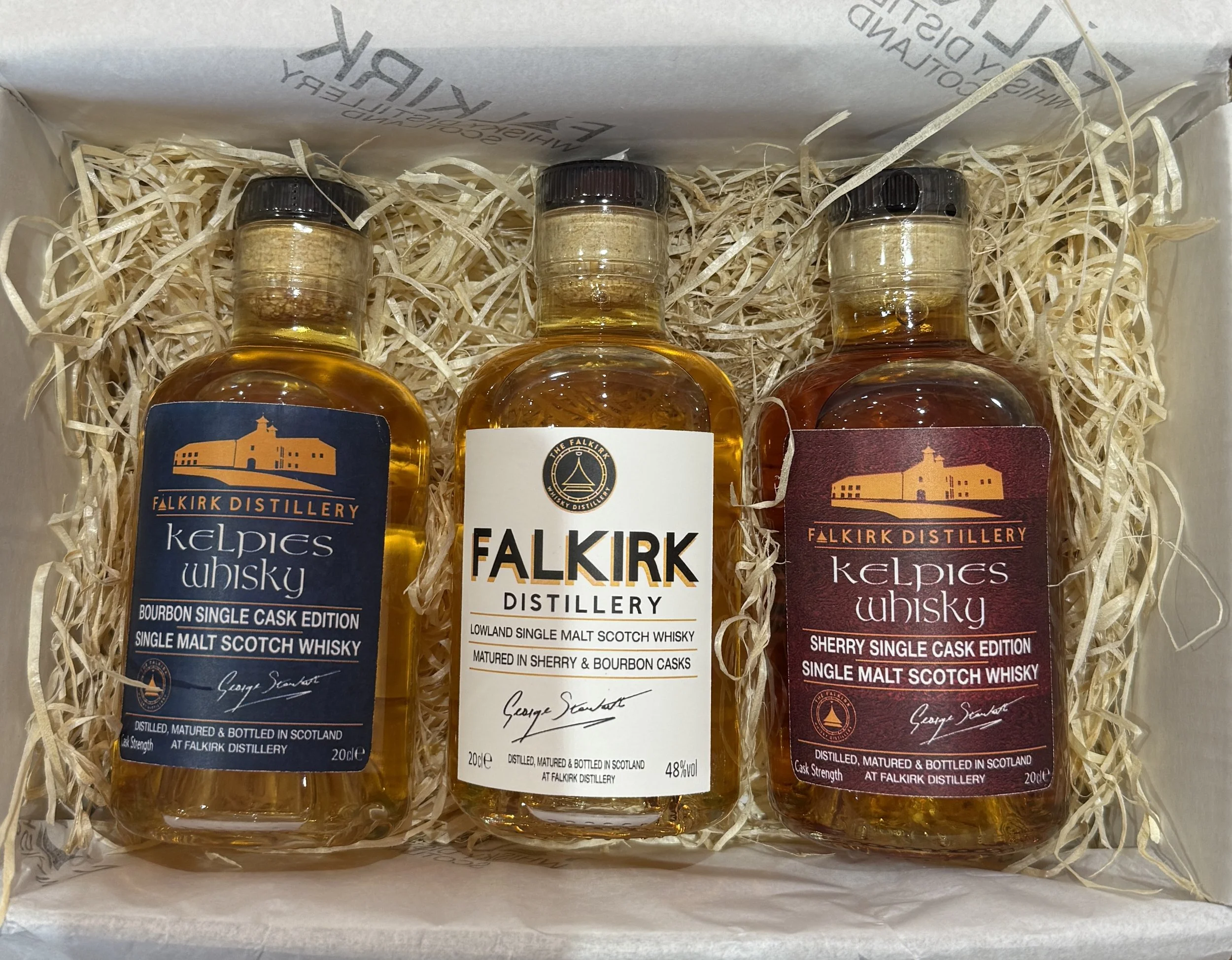Kelpies Whisky Borboun & Sherry Editions  & Falkirk Distillery Whisky 20cl set