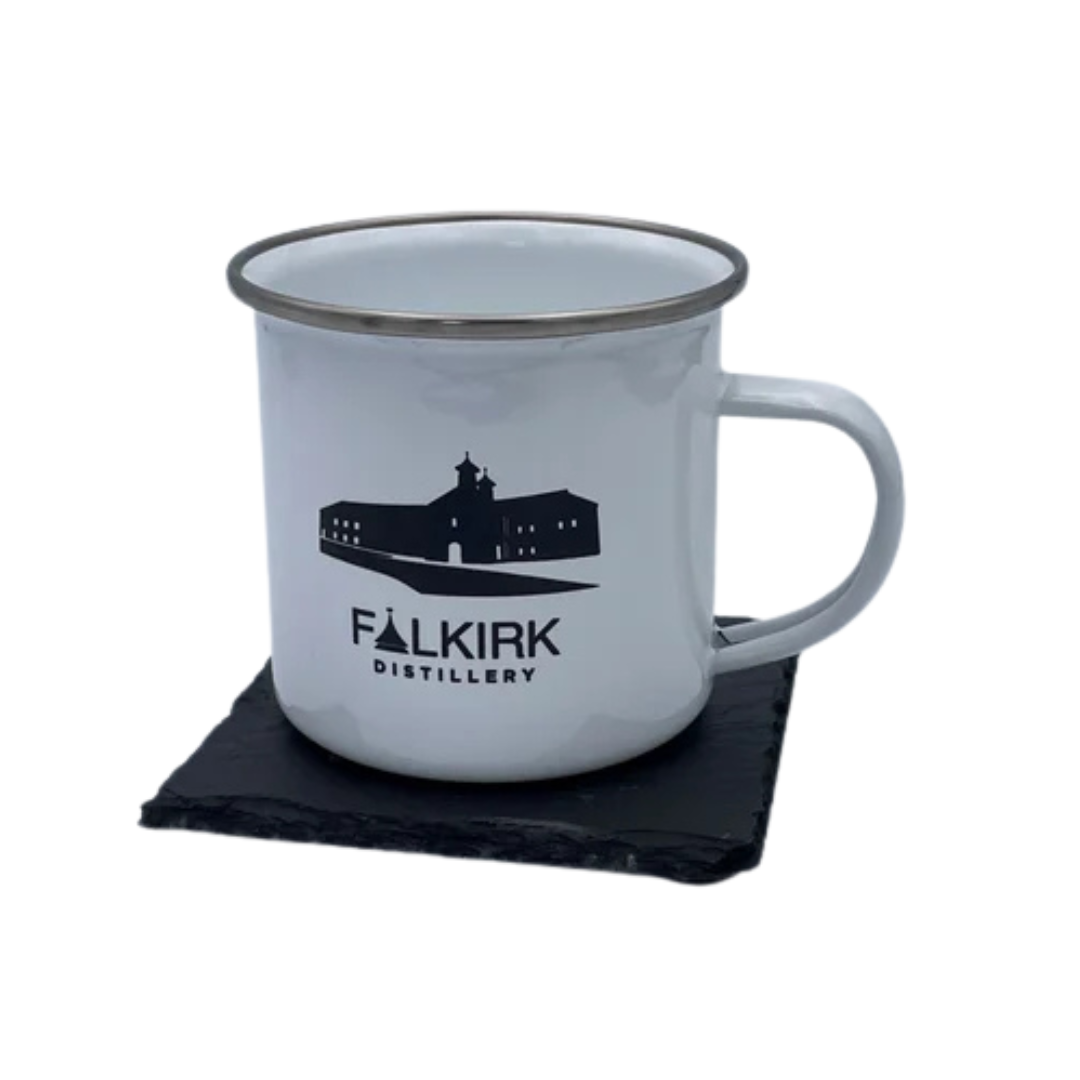 Falkirk Distillery-branded Enamel Camping Mug