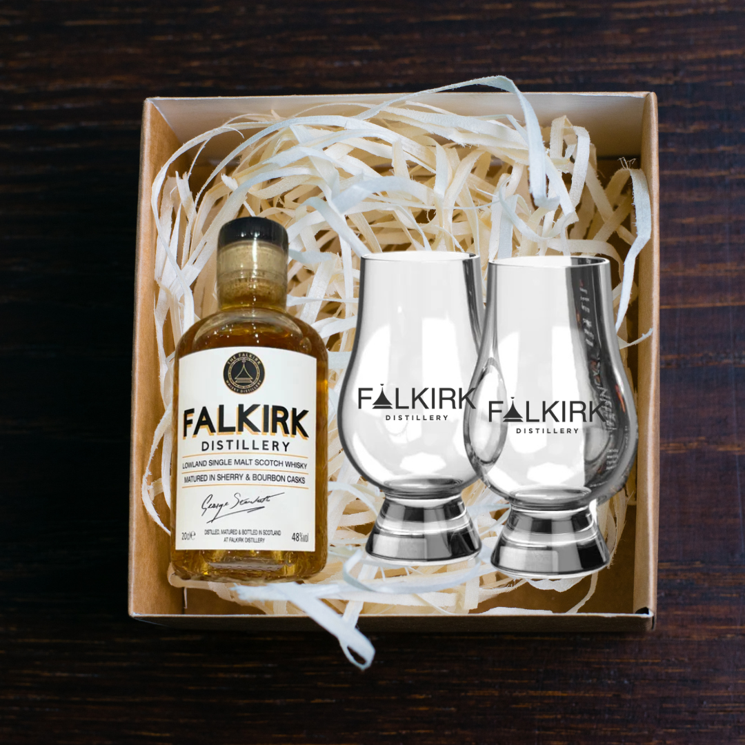 Falkirk Distillery Whisky Gift Set  - 20cl, two Glencairn glasses (optional Glencairn pipette)