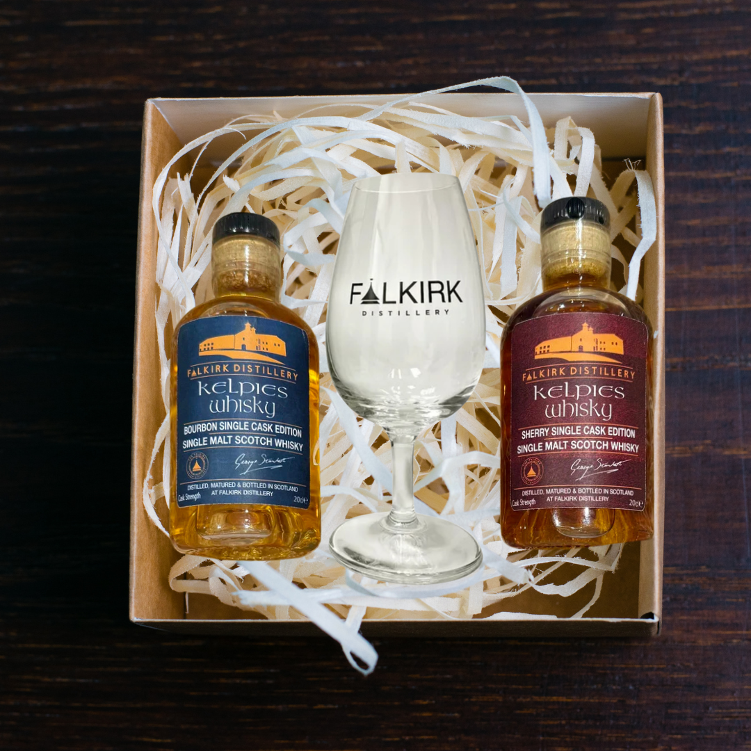 Kelpies Bourbon & Sherry Edition Gift Set - 20cl, with a branded Copita Glass