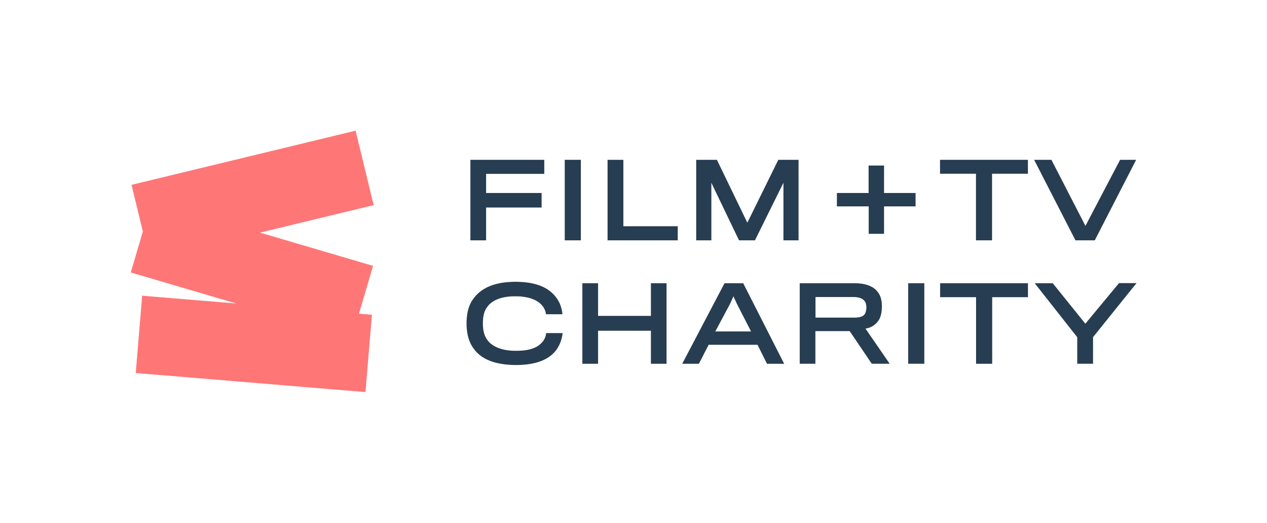 Logo of Film and TV Charity with a stylized red broken film strip and black text.