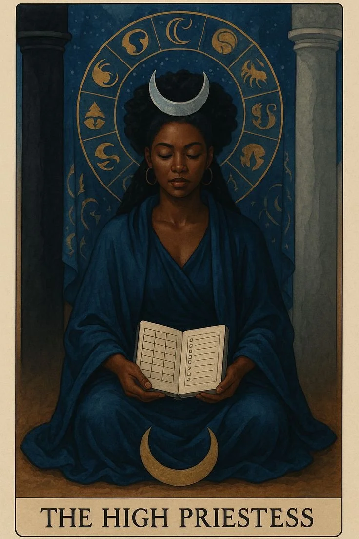 the high priestess tarot card with black woman intuition
