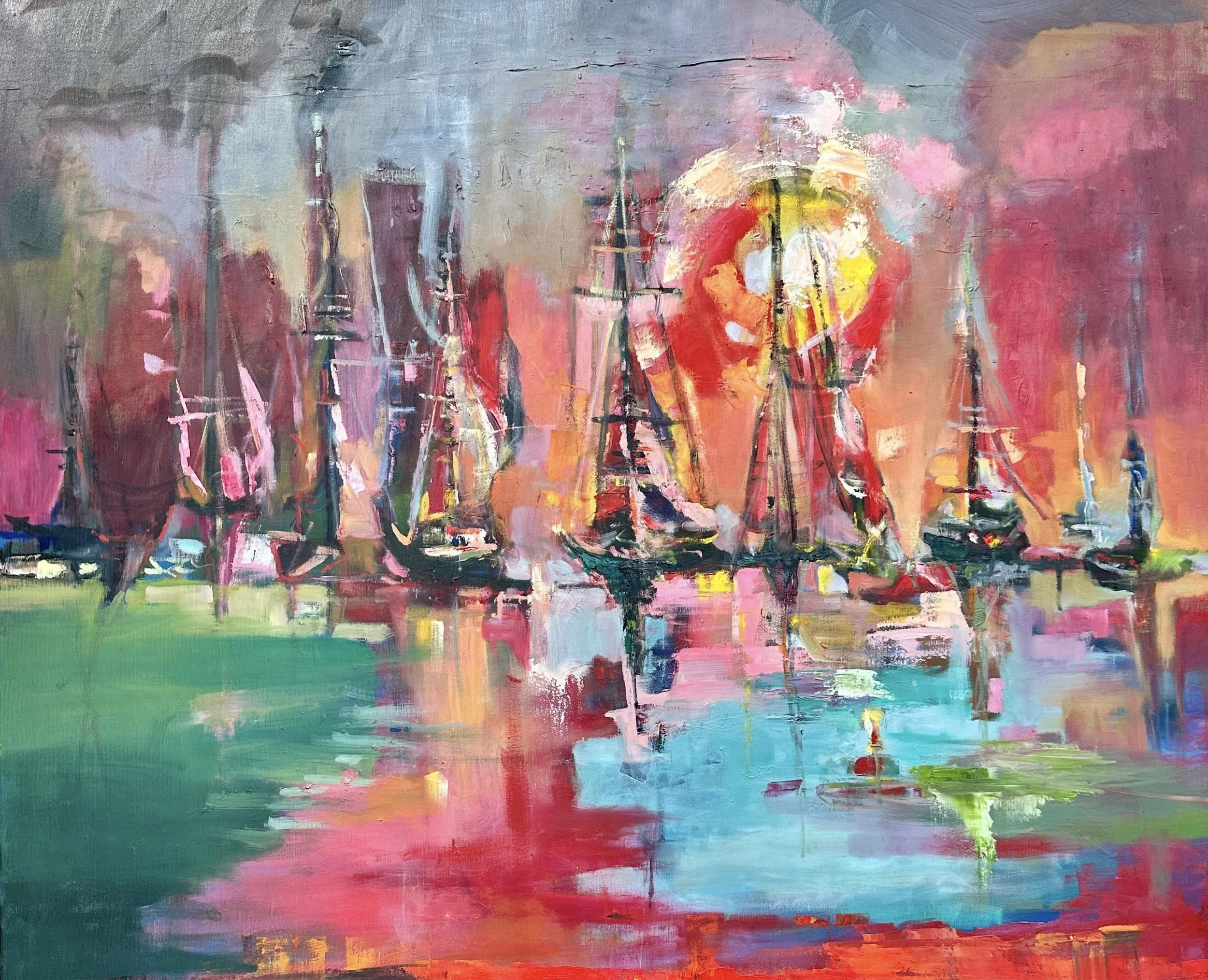 "Sonnenuntergang im Hafen" Öl auf Leinwand         
120 x 100 cm