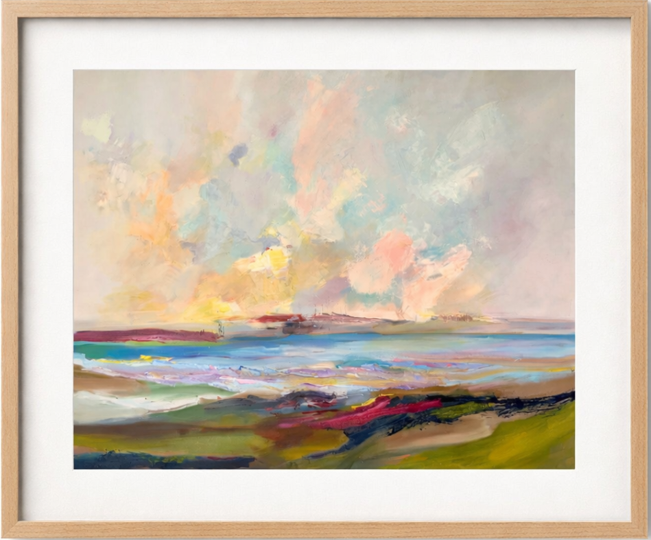 Titel: Musikalische Landschaft Technik: Öl auf Leinwand Maße: 100 × 120 cm Jahr: 2022 Entstehung: Plein air am Bodden bei Wito, Insel Rügen