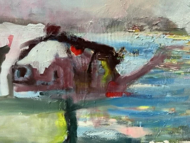 Haus am Meer – Abstraktes Ölgemälde auf Leinwand (80 × 100 cm)