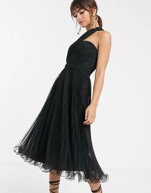 knee length dresses for ladies Rent ASOS Design Tulle One Shoulder Maxi