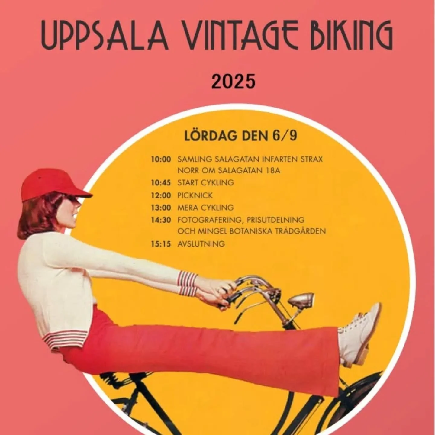Den 6/9 &auml;r det dags f&ouml;r det &aring;rligen arrangerade Uppsala Vintage Biking (UVB). Ett evenemang d&auml;r man med &auml;ldre cykel och tidsenlig kl&auml;dsel cyklar gemensamt genom Uppsala. 
  Samling vid gamla Nymans fabriken kl 10, salag