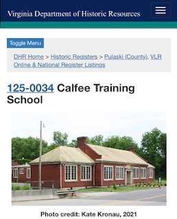 Calfee Training School Listed to VA Landmarks Register