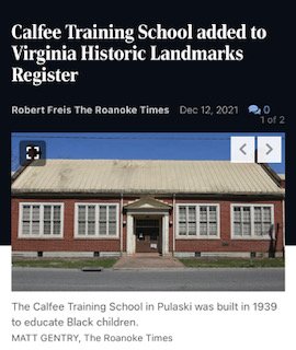 Calfee Training School Added to Virginia's Historic Landmarks Register