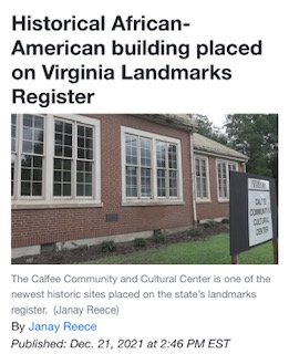 Historical African-American Building Placed on Virginia Landmarks Register