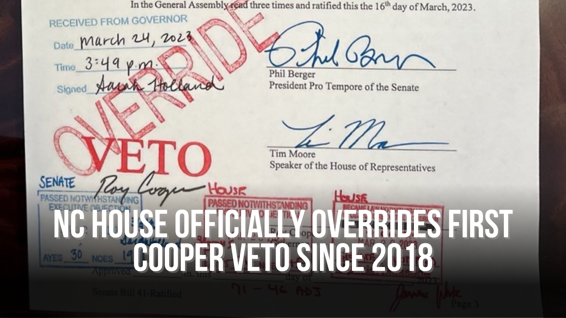 NC House officially overrides first Cooper veto since 2018