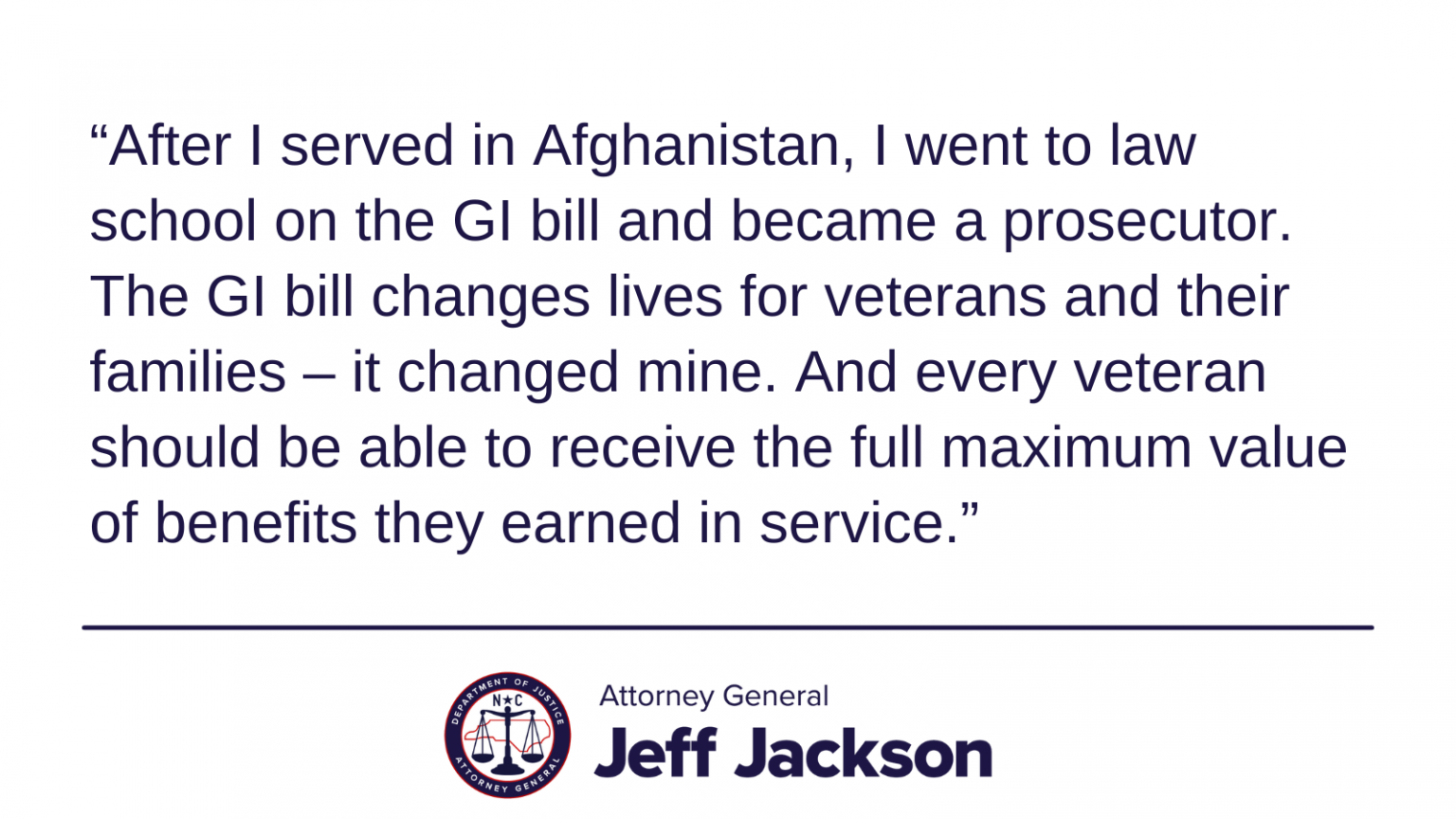 Attorney General Jeff Jackson Defends GI Bill for Veterans