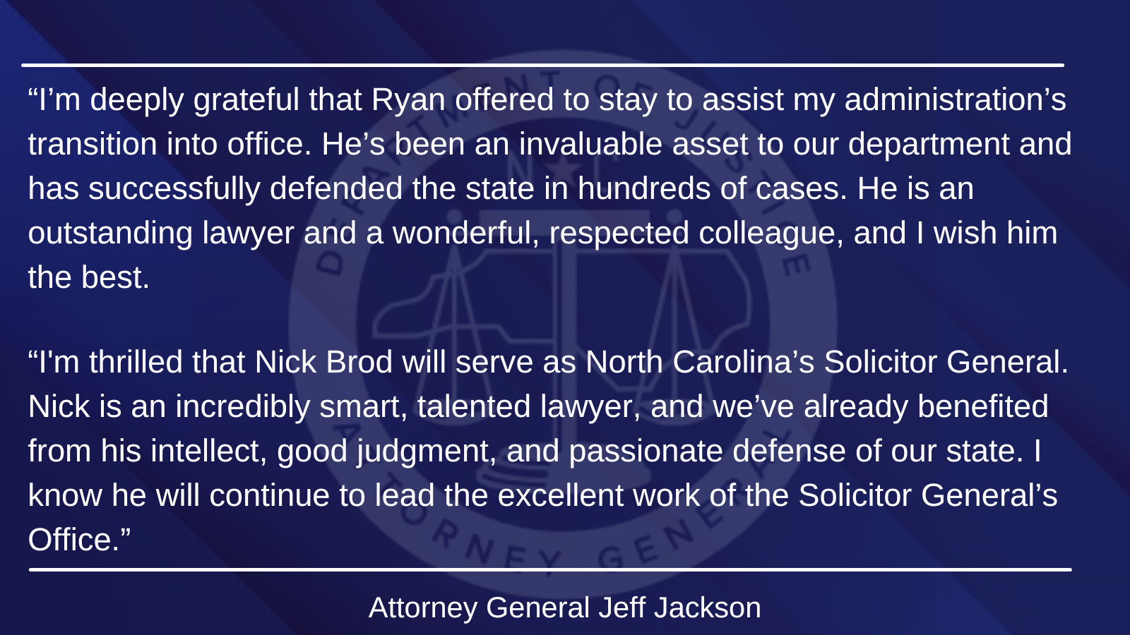 Attorney General Jeff Jackson Announces New Solicitor General 