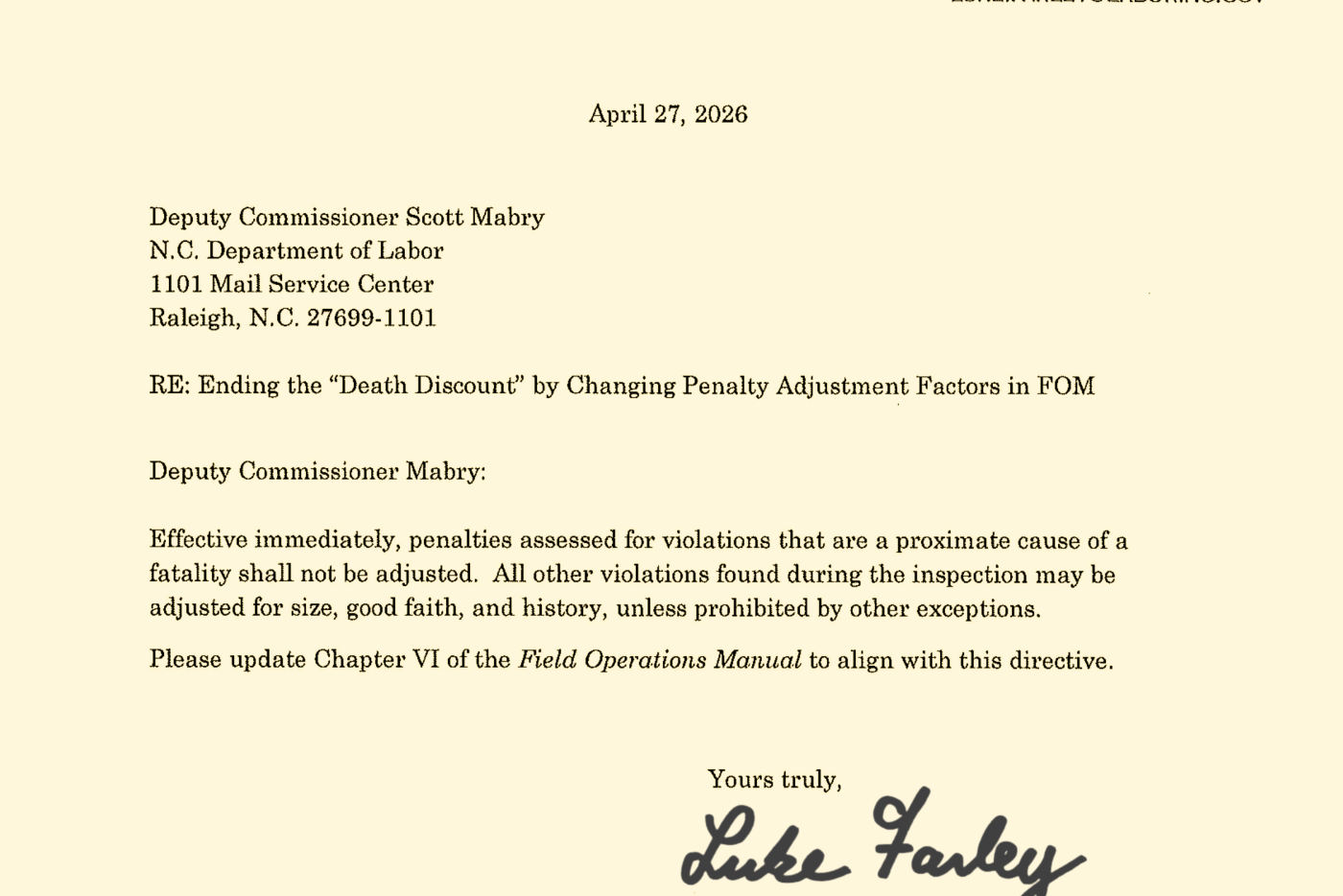 Commissioner Luke Farley abolished the "Death Discount" in workplace fatality cases