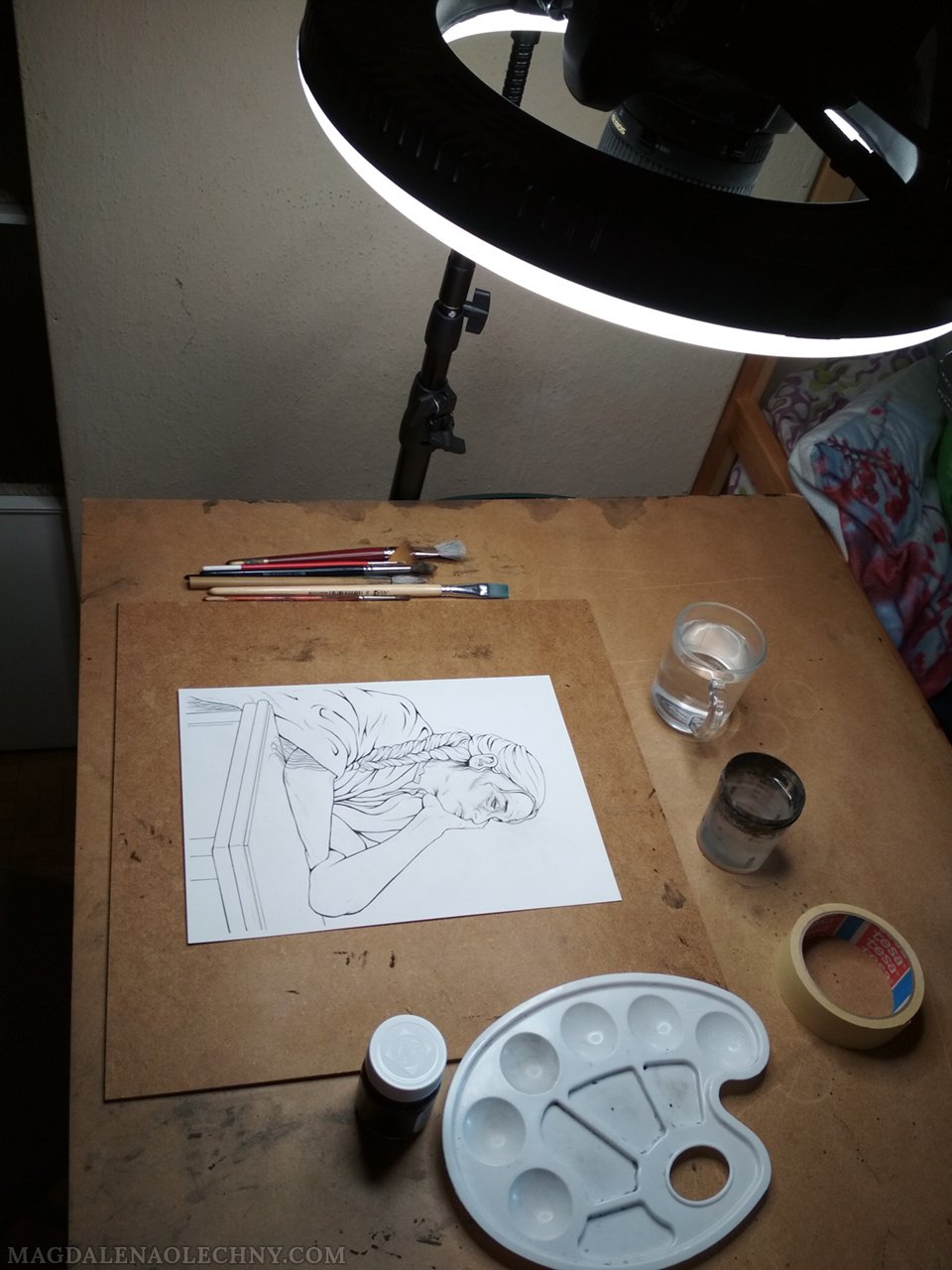 A workspace for creating and filming traditional art.