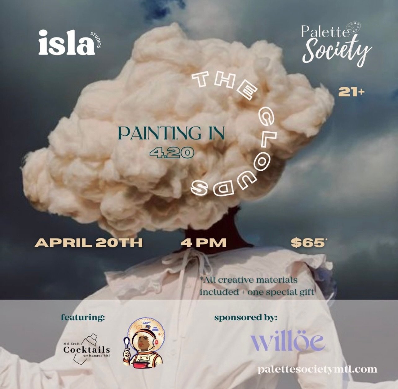 Join Palette Society Mtl and Isla Studios for a uniquely elevated painting experience at
&ldquo;Painting in the Clouds&rdquo;.
Let your creativity soar as you indulge in an evening of freehand painting guided by an artist.

Sponsored by @willoegin an