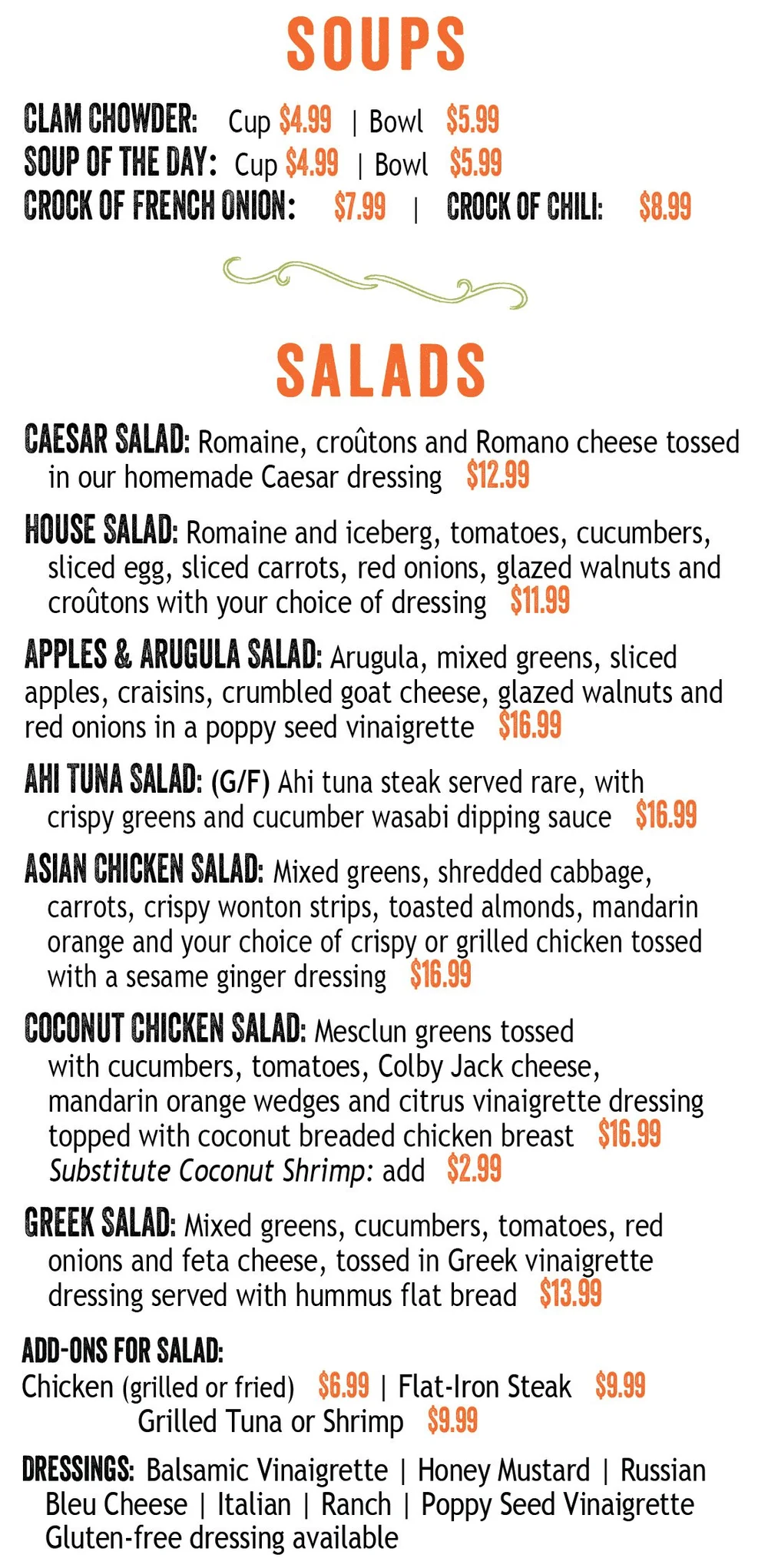 Menu — River Rock Restaurant & Marina Bar