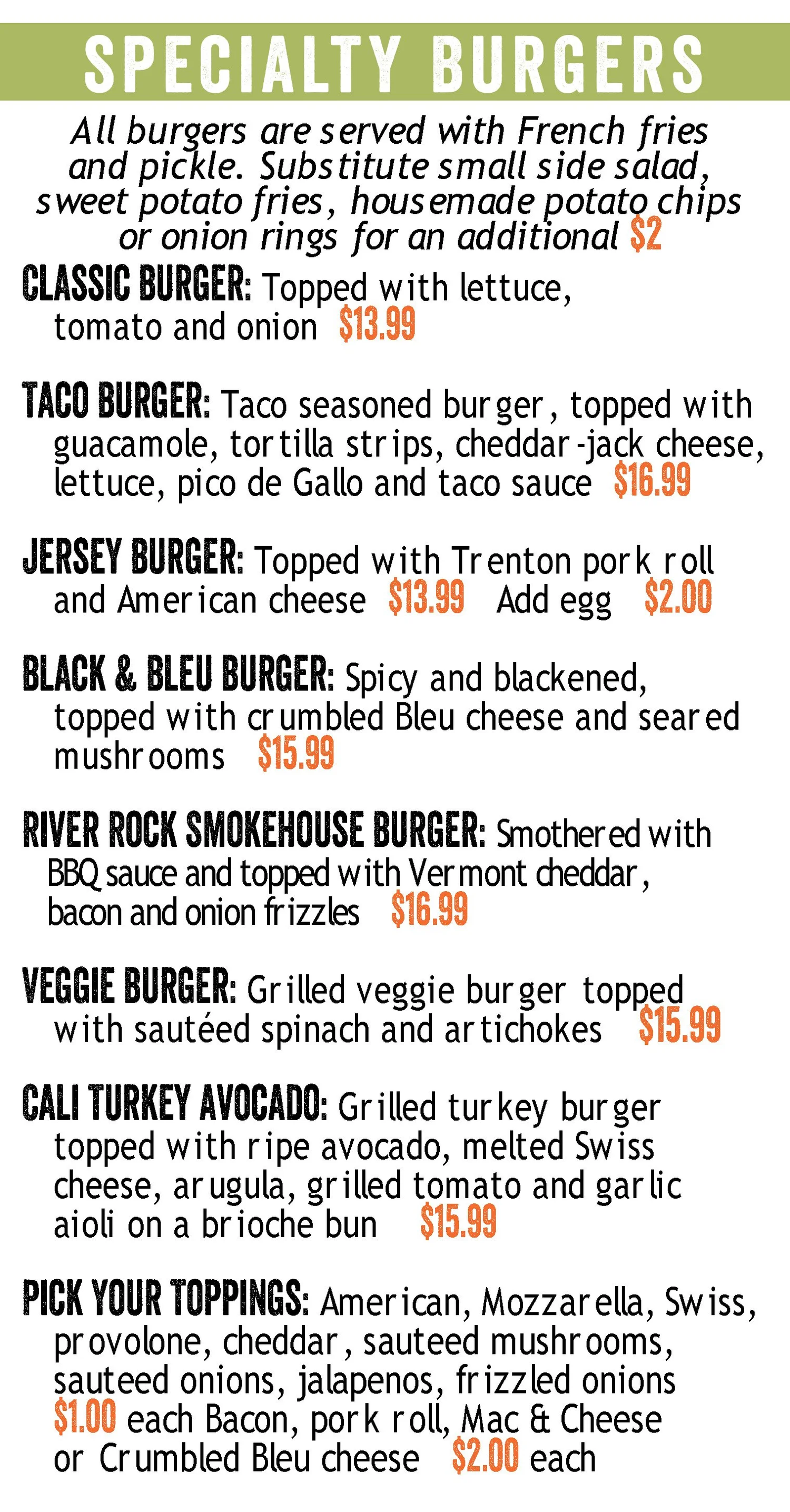 Menu — River Rock Restaurant & Marina Bar