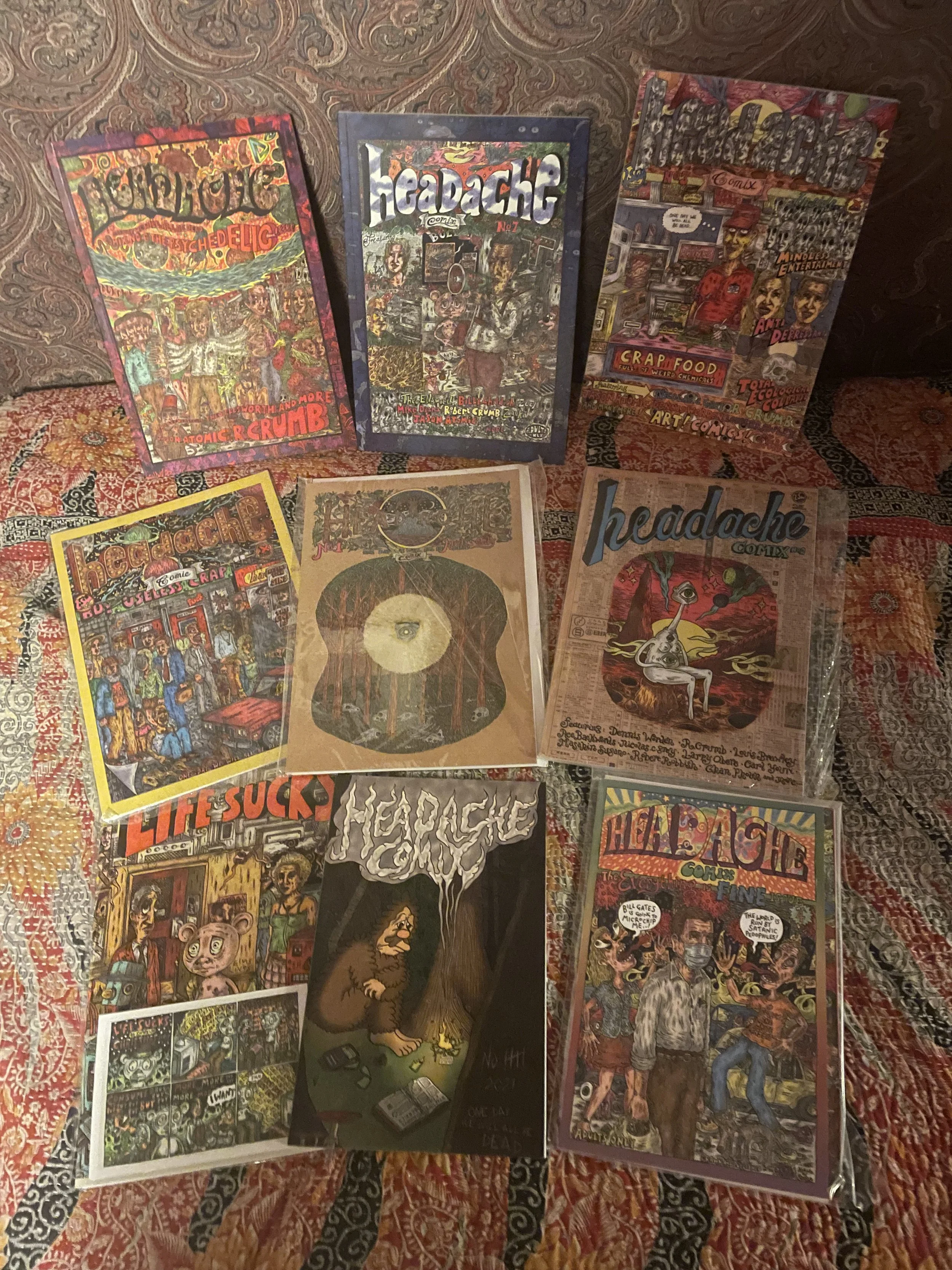 Headache comix BUMPER PACK.. includes life sucks, RARE no.0-7 Signed , OUTSIDE UK RARE.